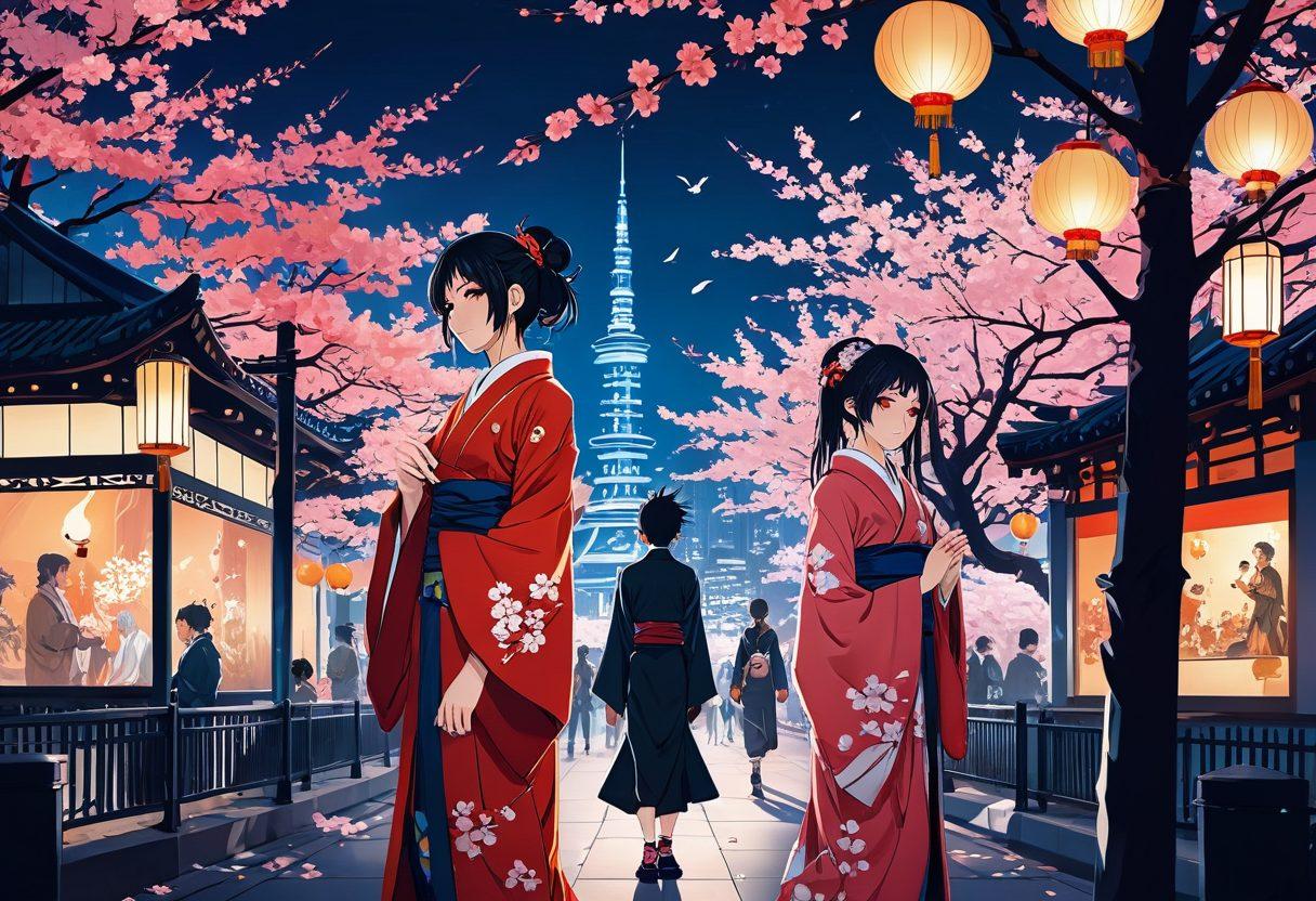 A captivating fusion of anime characters displaying a blend of NSFW elements, subtly hinting at cultural nuances and controversies. Background elements include traditional Japanese motifs and modern urban settings, symbolizing the clash between tradition and contemporary views. The characters exhibit diverse emotions reflecting societal debates around the subject. The color palette should be vibrant and engaging, inviting viewers to explore the complexities of the theme. digital art. vibrant colors. dynamic composition.